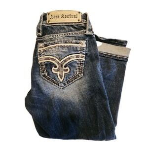 Rock Revival Womens Crop Julie 25x18 Stretch Thick Stitching Sequin Medium Wash